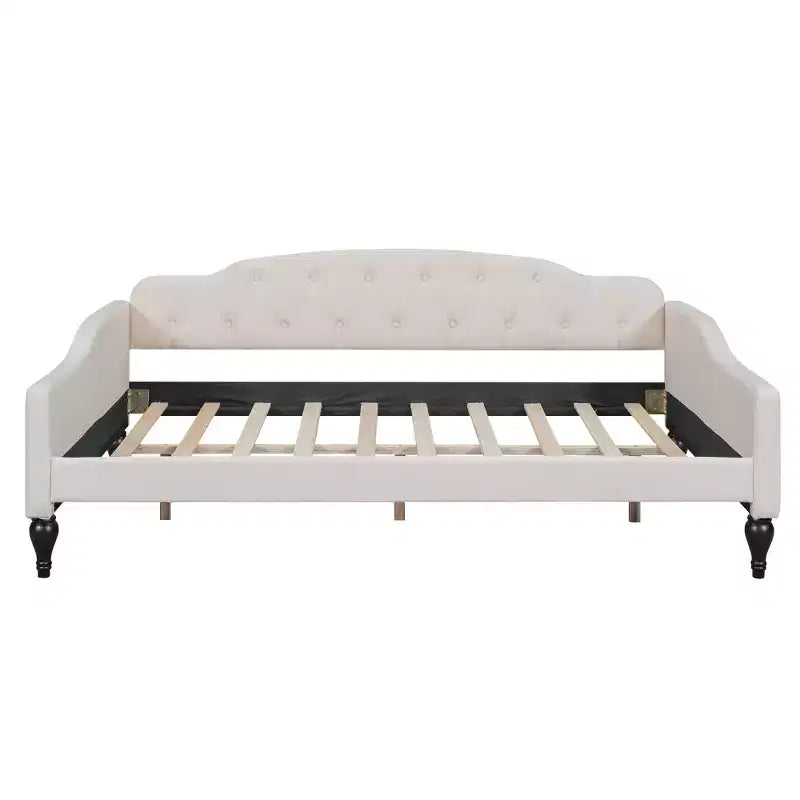 Lit de repos capitonné pleine taille, cadre de canapé-lit capitonné avec/sans tiroirs/lit gigogne double, beige - ModernLuxe