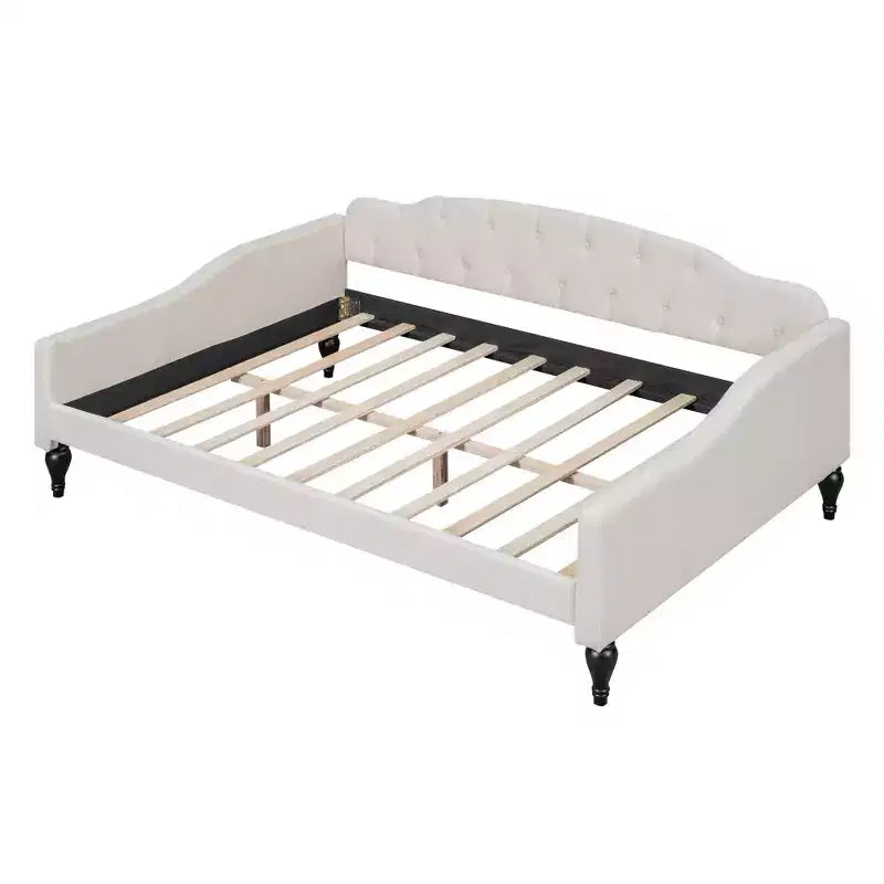 Lit de repos capitonné pleine taille, cadre de canapé-lit capitonné avec/sans tiroirs/lit gigogne double, beige - ModernLuxe