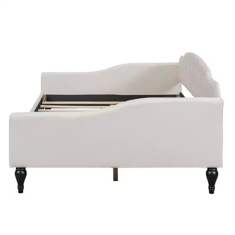 Lit de repos capitonné pleine taille, cadre de canapé-lit capitonné avec/sans tiroirs/lit gigogne double, beige - ModernLuxe