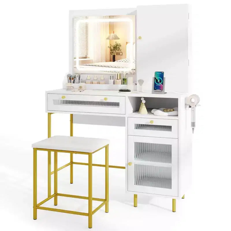 Costway Coiffeuse avec Miroir et Lumières 3 Modes d'Éclairage et Luminosité Réglable