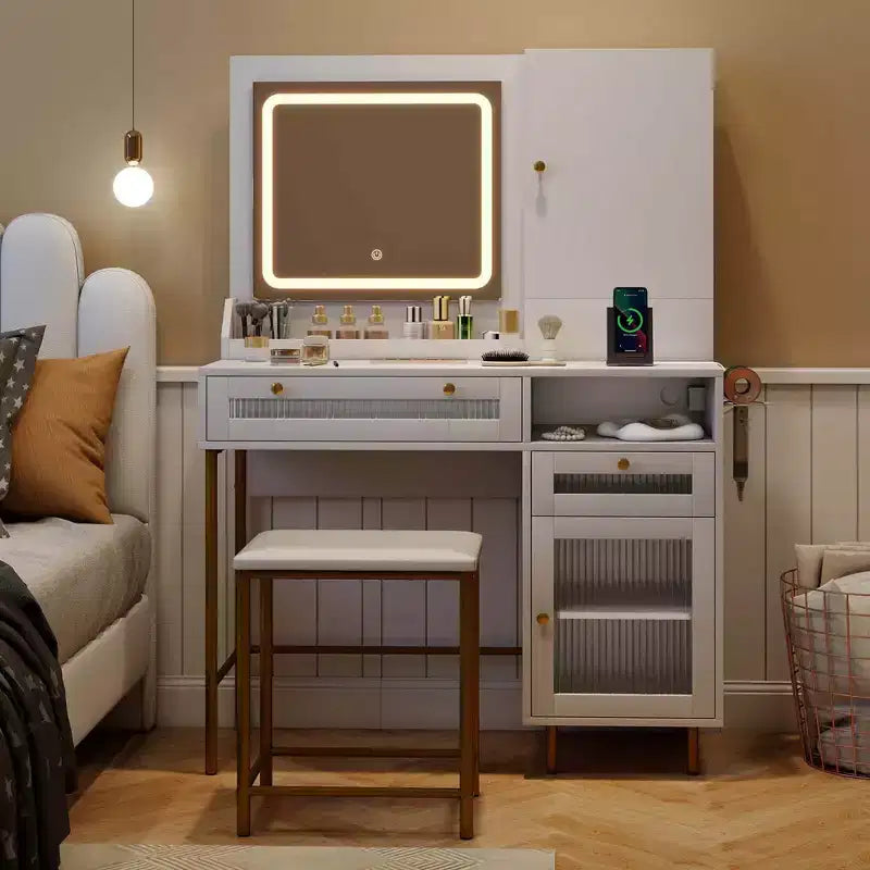 Costway Coiffeuse avec Miroir et Lumières 3 Modes d'Éclairage et Luminosité Réglable