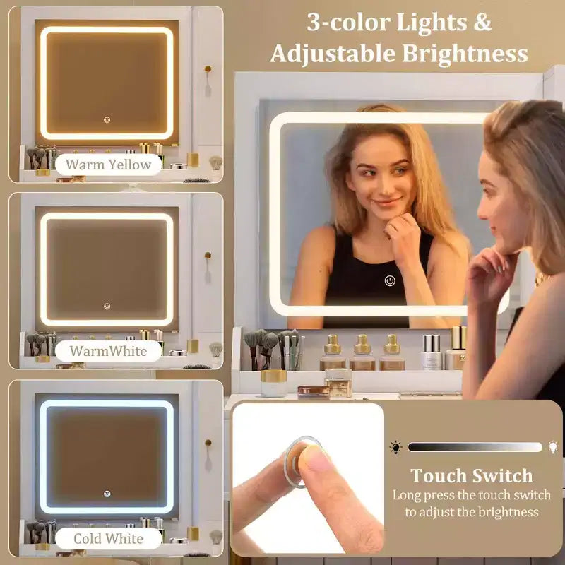 Costway Coiffeuse avec Miroir et Lumières 3 Modes d'Éclairage et Luminosité Réglable