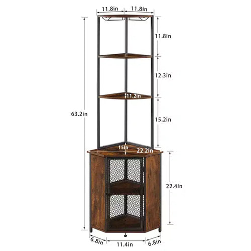Étagère d'angle haute 63" - Étagère d'angle 6 niveaux avec lumières LED et station de charge, pour petits espaces, marron/gris/doré