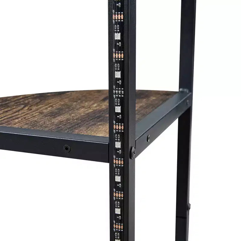 VECELO Bibliothèque d'angle haute 63" - Étagère d'angle 6 niveaux - Meuble de rangement avec éclairage LED et station de recharge - Petit espace - Marron/Gris/Or