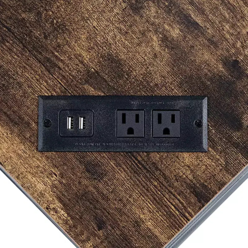 VECELO Bibliothèque d'angle haute 63" - Étagère d'angle 6 niveaux - Meuble de rangement avec éclairage LED et station de recharge - Petit espace - Marron/Gris/Or