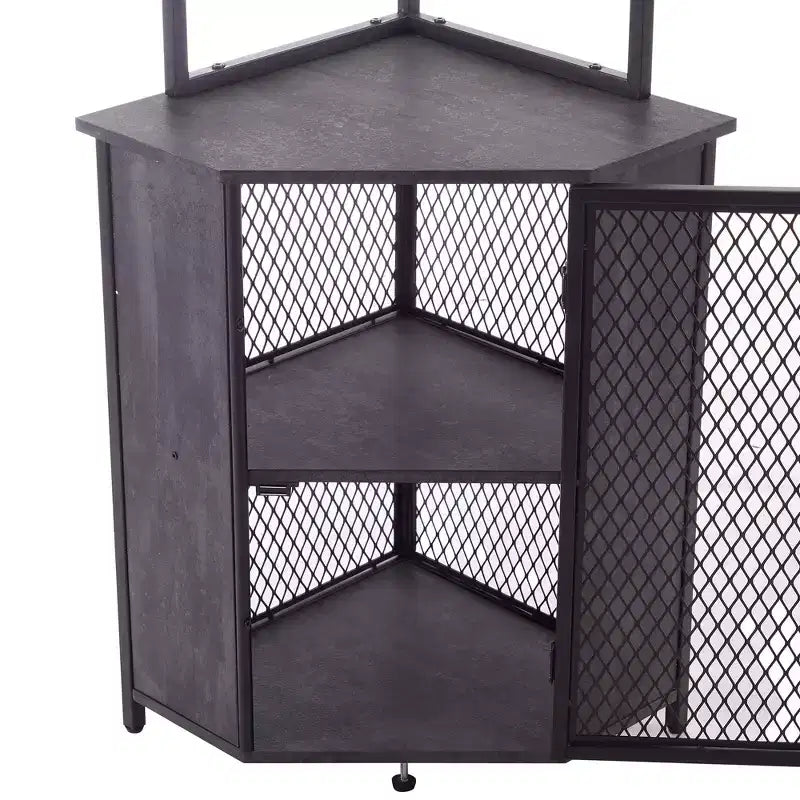 VECELO Bibliothèque d'angle haute 63" - Étagère d'angle 6 niveaux - Meuble de rangement avec éclairage LED et station de recharge - Petit espace - Marron/Gris/Or