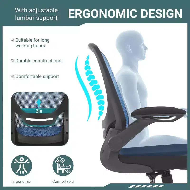 BestMassage Chaise de Bureau Dossier en Maille Chaise d'Ordinateur avec Hauteur Réglable, Fonction Pivotante et Accoudoirs Relevables