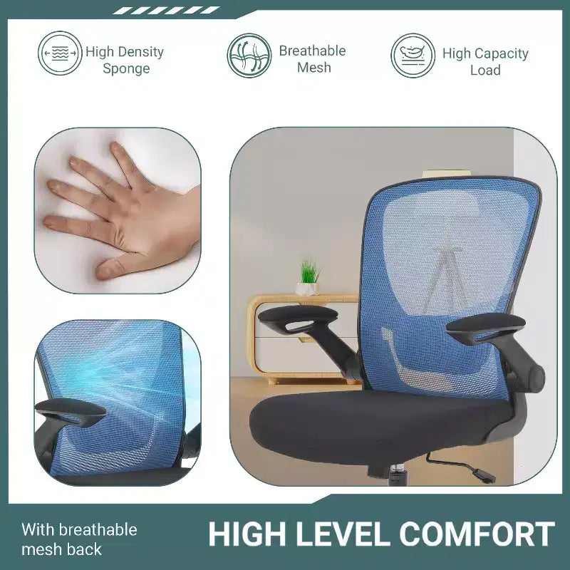 BestMassage Chaise de Bureau Dossier en Maille Chaise d'Ordinateur avec Hauteur Réglable, Fonction Pivotante et Accoudoirs Relevables