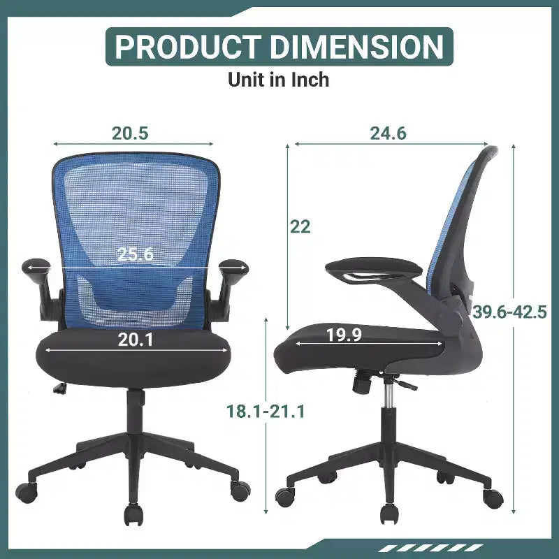 BestMassage Chaise de Bureau Dossier en Maille Chaise d'Ordinateur avec Hauteur Réglable, Fonction Pivotante et Accoudoirs Relevables