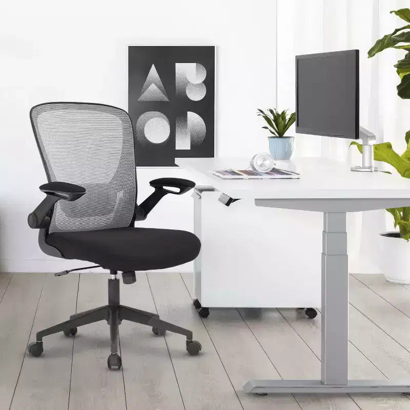 BestMassage Chaise de Bureau Dossier en Maille Chaise d'Ordinateur avec Hauteur Réglable, Fonction Pivotante et Accoudoirs Relevables
