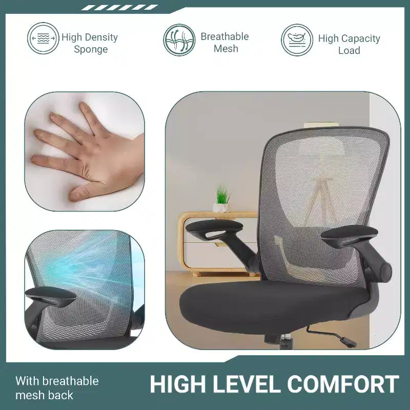 BestMassage Chaise de Bureau Dossier en Maille Chaise d'Ordinateur avec Hauteur Réglable, Fonction Pivotante et Accoudoirs Relevables
