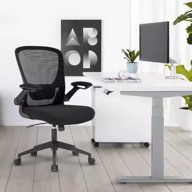 BestMassage Chaise de Bureau Dossier en Maille Chaise d'Ordinateur avec Hauteur Réglable, Fonction Pivotante et Accoudoirs Relevables