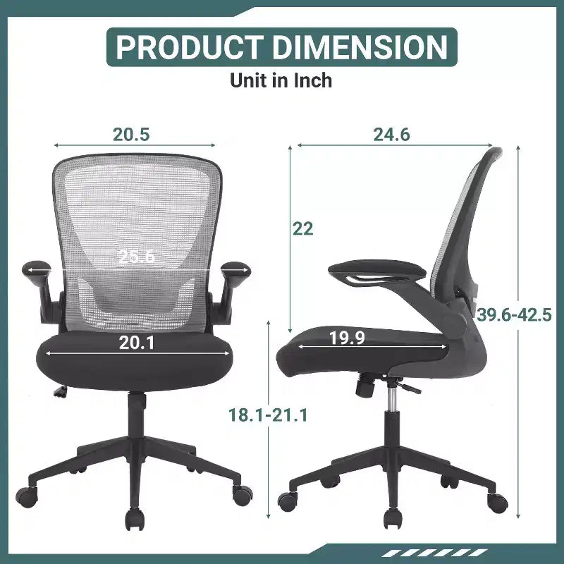 BestMassage Chaise de Bureau Dossier en Maille Chaise d'Ordinateur avec Hauteur Réglable, Fonction Pivotante et Accoudoirs Relevables