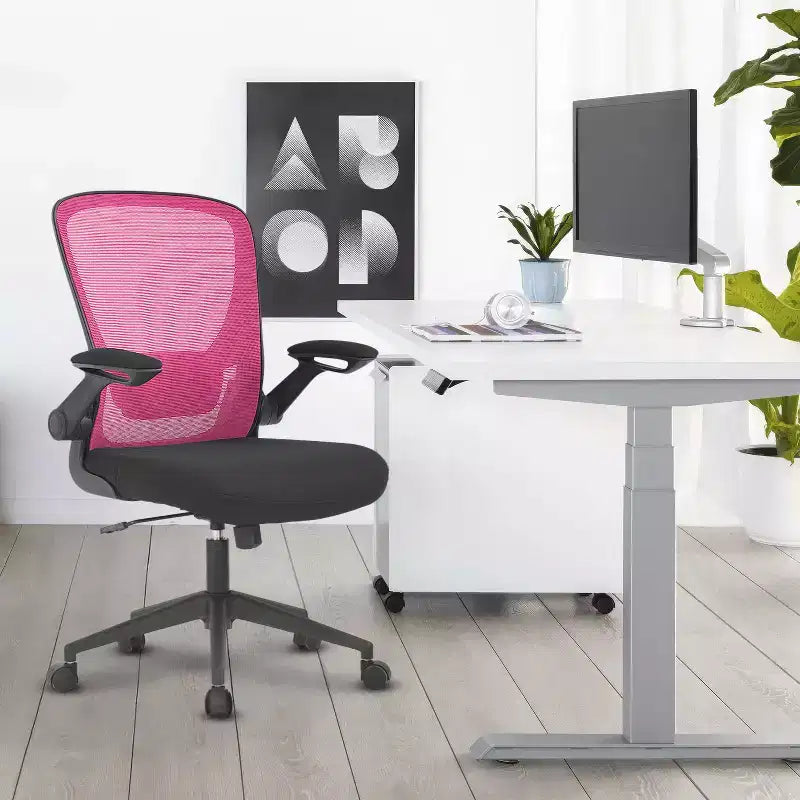 BestMassage Chaise de Bureau Dossier en Maille Chaise d'Ordinateur avec Hauteur Réglable, Fonction Pivotante et Accoudoirs Relevables