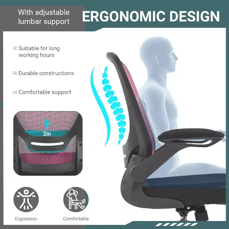 BestMassage Chaise de Bureau Dossier en Maille Chaise d'Ordinateur avec Hauteur Réglable, Fonction Pivotante et Accoudoirs Relevables