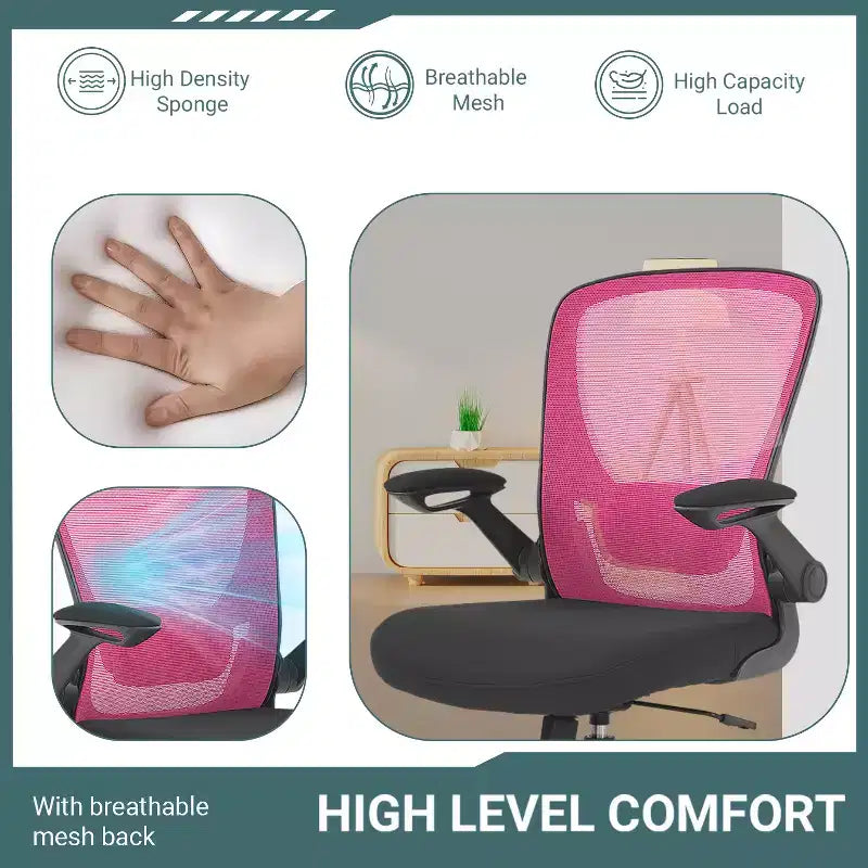 BestMassage Chaise de Bureau Dossier en Maille Chaise d'Ordinateur avec Hauteur Réglable, Fonction Pivotante et Accoudoirs Relevables