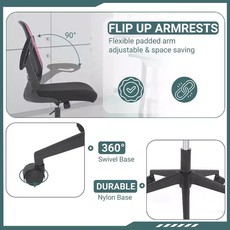 BestMassage Chaise de Bureau Dossier en Maille Chaise d'Ordinateur avec Hauteur Réglable, Fonction Pivotante et Accoudoirs Relevables