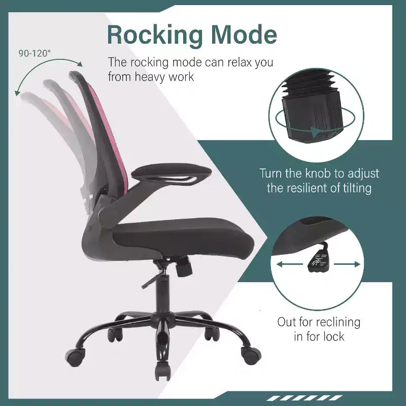BestMassage Chaise de Bureau Dossier en Maille Chaise d'Ordinateur avec Hauteur Réglable, Fonction Pivotante et Accoudoirs Relevables