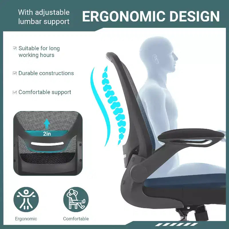 BestMassage Chaise de Bureau Dossier en Maille Chaise d'Ordinateur avec Hauteur Réglable, Fonction Pivotante et Accoudoirs Relevables