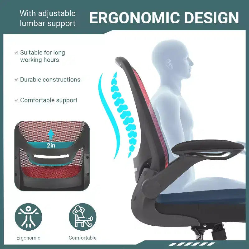 BestMassage Chaise de Bureau Dossier en Maille Chaise d'Ordinateur avec Hauteur Réglable, Fonction Pivotante et Accoudoirs Relevables