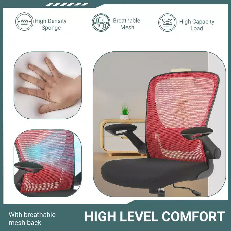 BestMassage Chaise de Bureau Dossier en Maille Chaise d'Ordinateur avec Hauteur Réglable, Fonction Pivotante et Accoudoirs Relevables