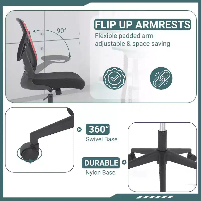 BestMassage Chaise de Bureau Dossier en Maille Chaise d'Ordinateur avec Hauteur Réglable, Fonction Pivotante et Accoudoirs Relevables