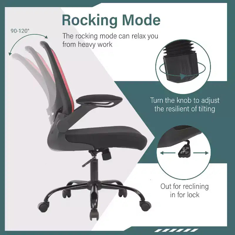 BestMassage Chaise de Bureau Dossier en Maille Chaise d'Ordinateur avec Hauteur Réglable, Fonction Pivotante et Accoudoirs Relevables