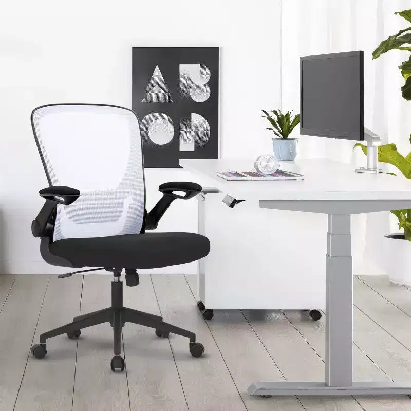 BestMassage Chaise de Bureau Dossier en Maille Chaise d'Ordinateur avec Hauteur Réglable, Fonction Pivotante et Accoudoirs Relevables
