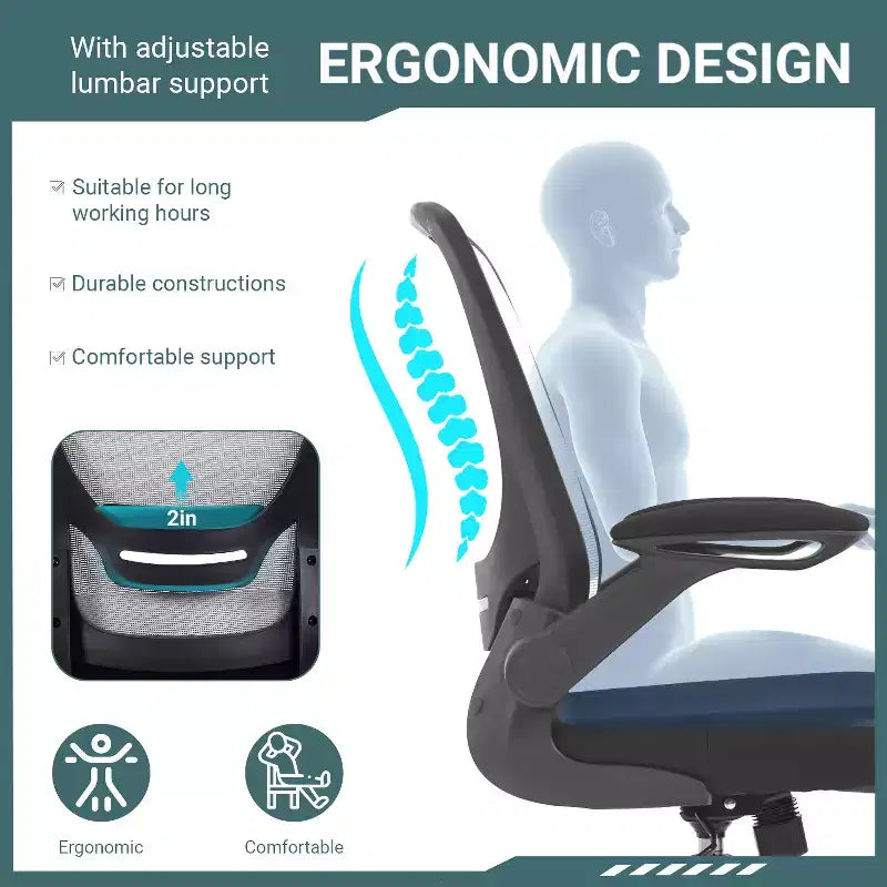 BestMassage Chaise de Bureau Dossier en Maille Chaise d'Ordinateur avec Hauteur Réglable, Fonction Pivotante et Accoudoirs Relevables