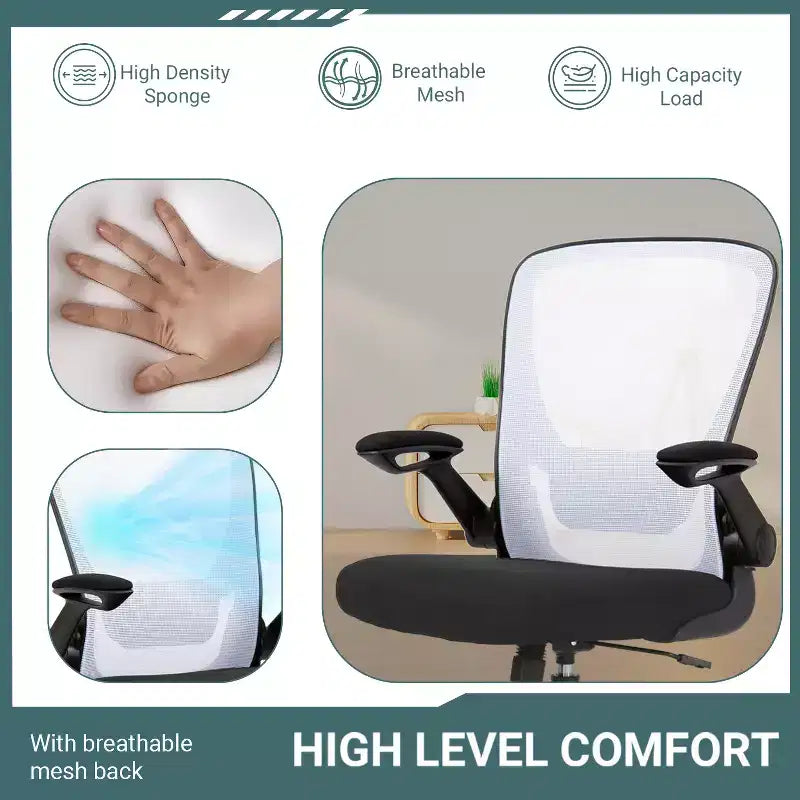 BestMassage Chaise de Bureau Dossier en Maille Chaise d'Ordinateur avec Hauteur Réglable, Fonction Pivotante et Accoudoirs Relevables