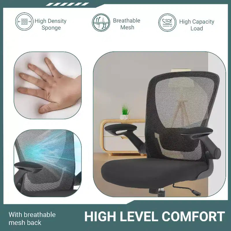 BestMassage Chaise de Bureau Dossier en Maille Chaise d'Ordinateur avec Hauteur Réglable, Fonction Pivotante et Accoudoirs Relevables