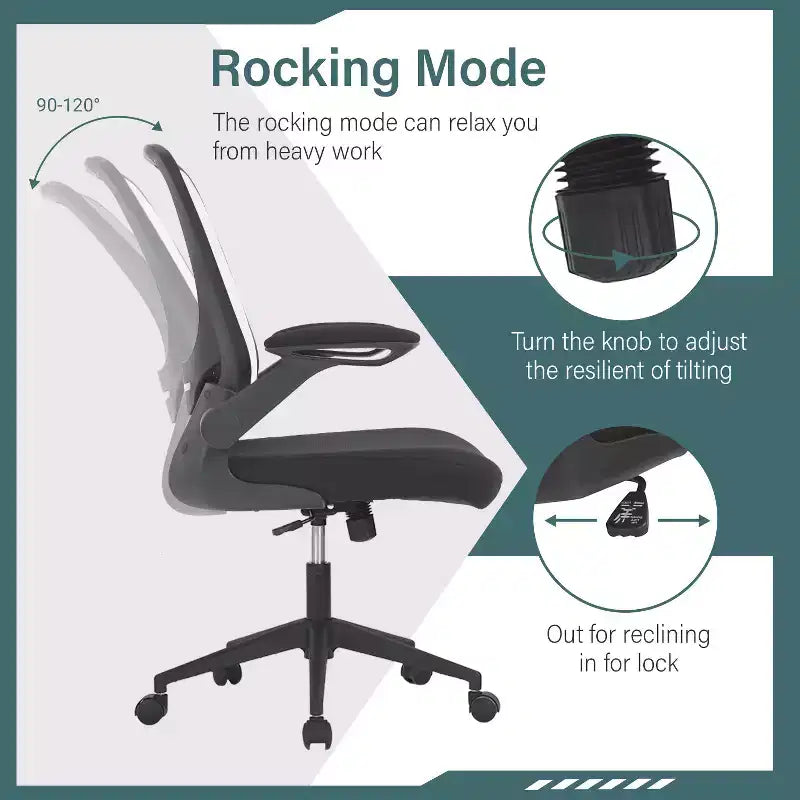 BestMassage Chaise de Bureau Dossier en Maille Chaise d'Ordinateur avec Hauteur Réglable, Fonction Pivotante et Accoudoirs Relevables