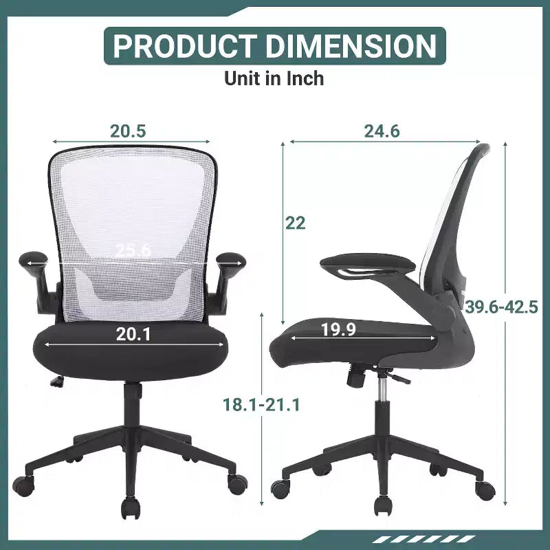 BestMassage Chaise de Bureau Dossier en Maille Chaise d'Ordinateur avec Hauteur Réglable, Fonction Pivotante et Accoudoirs Relevables