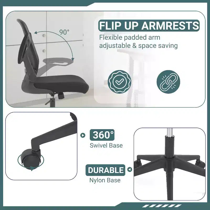 BestMassage Chaise de Bureau Dossier en Maille Chaise d'Ordinateur avec Hauteur Réglable, Fonction Pivotante et Accoudoirs Relevables