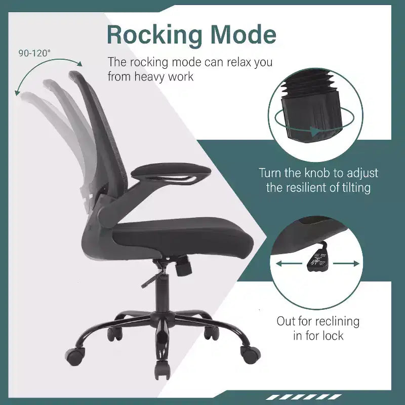 BestMassage Chaise de Bureau Dossier en Maille Chaise d'Ordinateur avec Hauteur Réglable, Fonction Pivotante et Accoudoirs Relevables