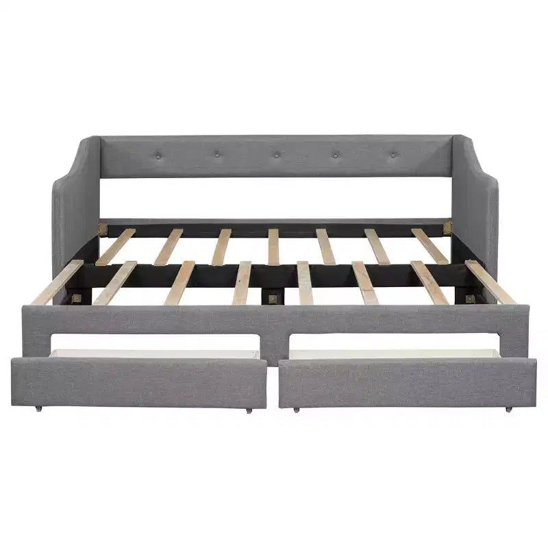 Lit de repos tapissé Whisen de taille double XL extensible en très grand lit, avec deux tiroirs
