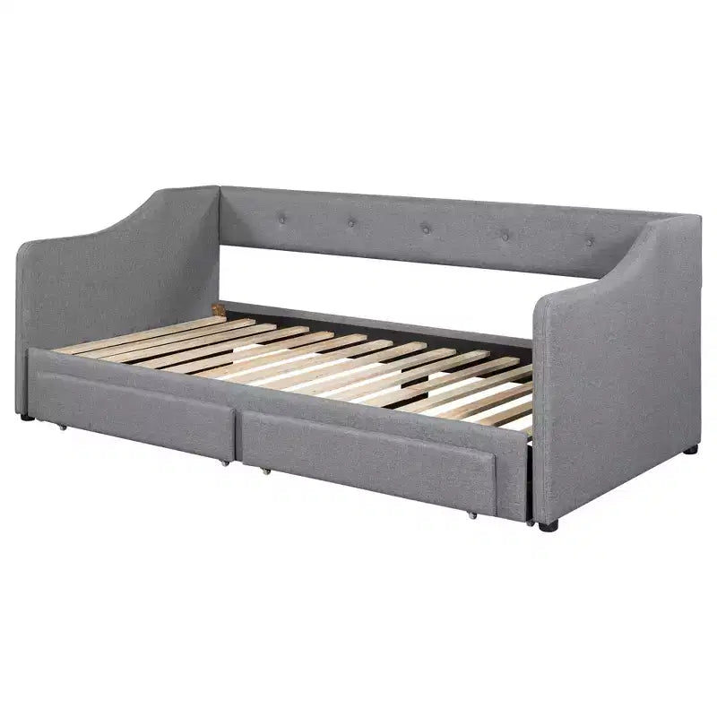 Lit de repos tapissé Whisen de taille double XL extensible en très grand lit, avec deux tiroirs