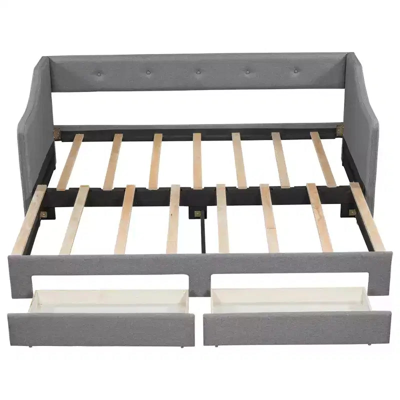 Lit de repos tapissé Whisen de taille double XL extensible en très grand lit, avec deux tiroirs