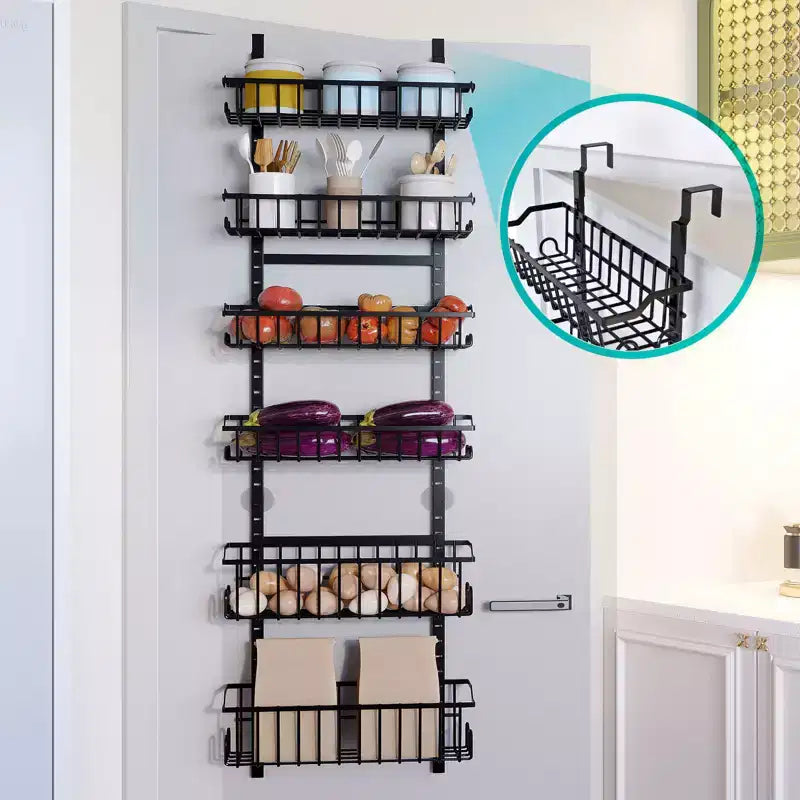 Organisateur de garde-manger suspendu derrière la porte avec paniers réglables et détachables, ventouses, rangement 6/8 niveaux pour salle de bain et cuisine