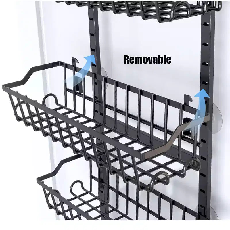 Organisateur de garde-manger suspendu derrière la porte avec paniers réglables et détachables, ventouses, rangement 6/8 niveaux pour salle de bain et cuisine