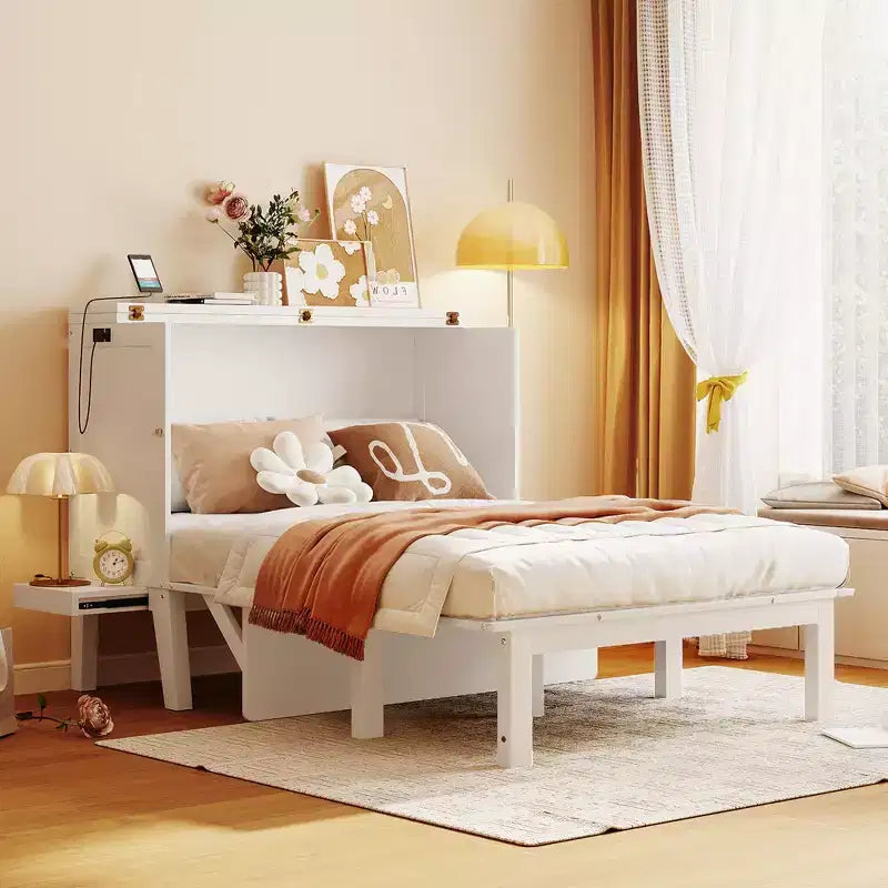 Lit escamotable Whisen avec port USB et étagères amovibles