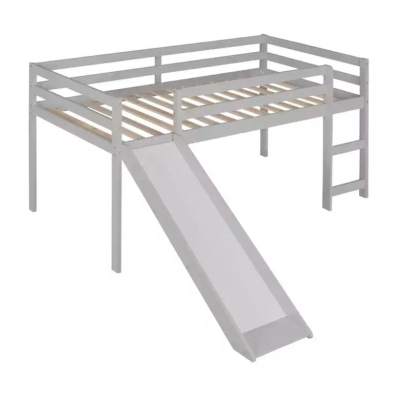 Lit mezzanine bas Whisen de 79,5L x 41,8l, élégant, de taille double, avec échelle intégrée et toboggan, conception multifonctionnelle