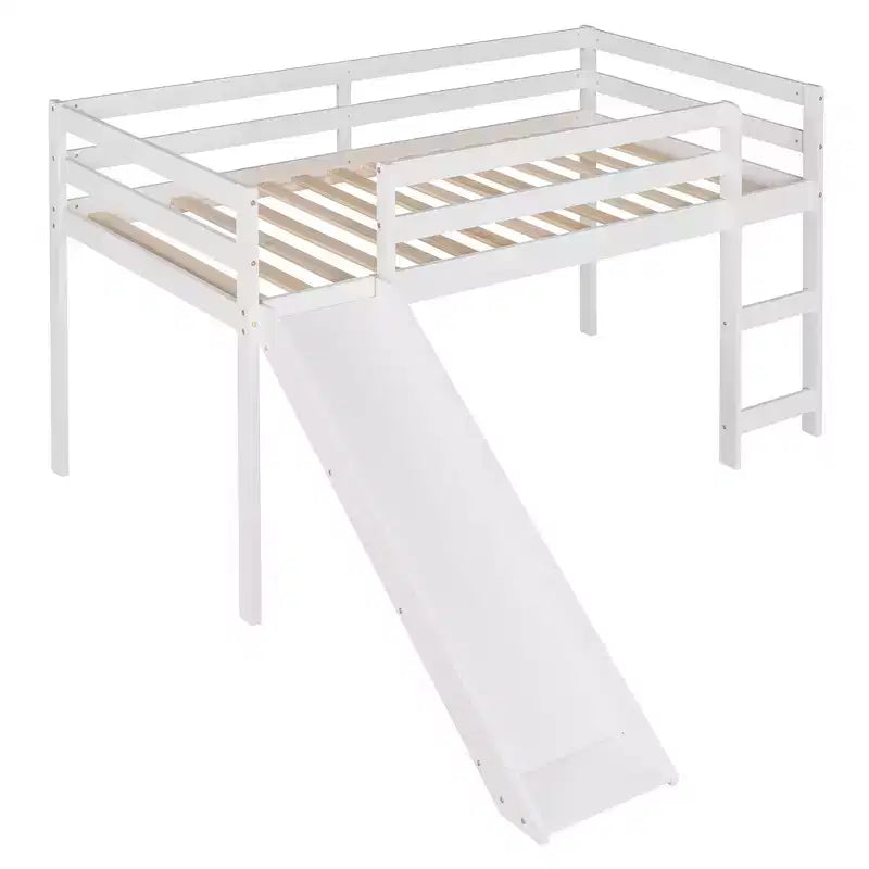 Lit mezzanine bas Whisen de 79,5L x 41,8l, élégant, de taille double, avec échelle intégrée et toboggan, conception multifonctionnelle