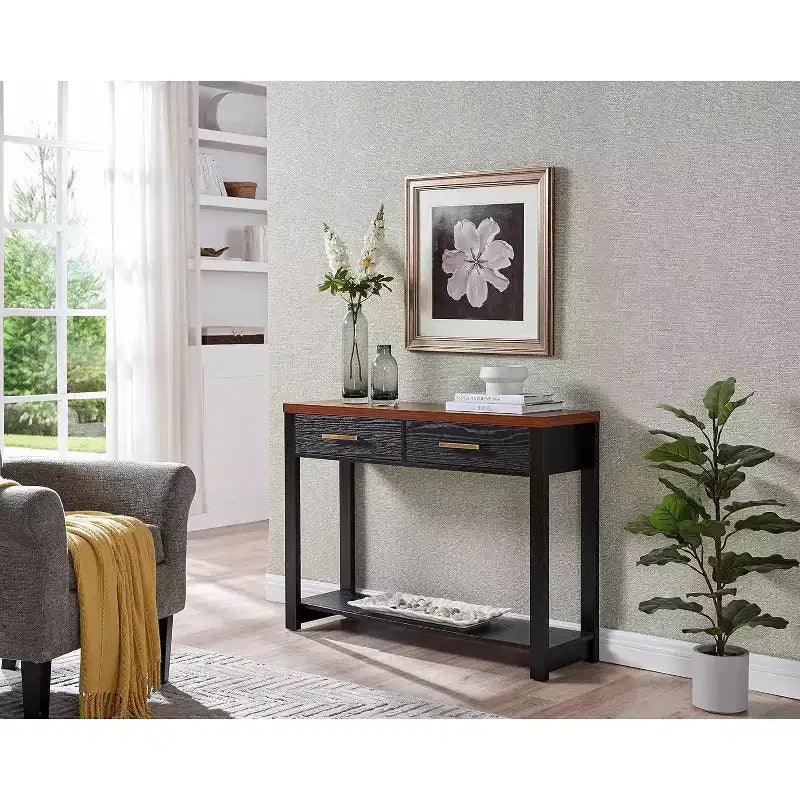 Kings Brand Furniture - Console moderne avec 2 tiroirs de rangement et étagère ouverte, Table d'appoint pour Couloir, Salon ou Chambre à coucher