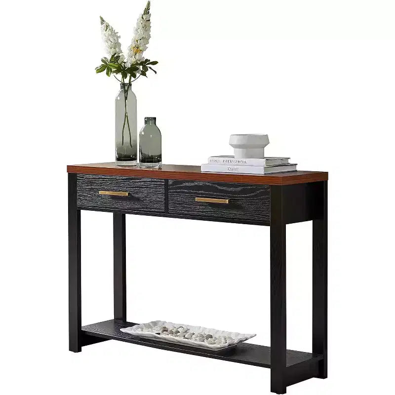 Kings Brand Furniture - Console moderne avec 2 tiroirs de rangement et étagère ouverte, Table d'appoint pour Couloir, Salon ou Chambre à coucher