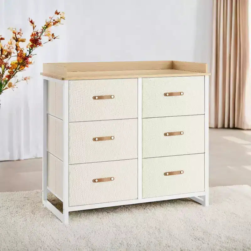Commode de chambre à 6 tiroirs, avec table à langer résistante à l'eau, meuble de rangement.