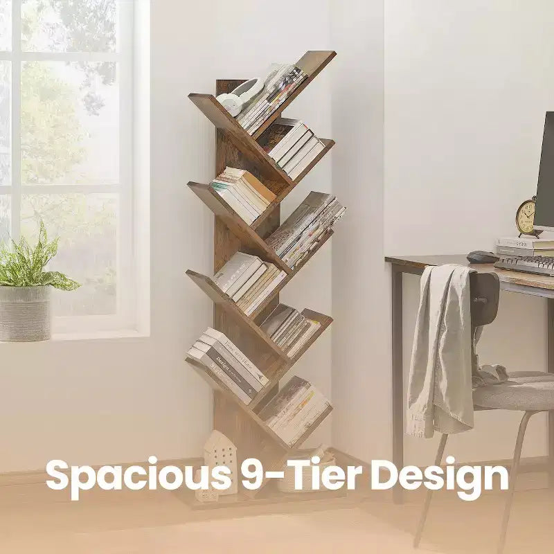 Étagère à livres arbre à 9 niveaux, bibliothèque autoportante, étagère de rangement peu encombrante, pour chambre, salon, bureau à domicile