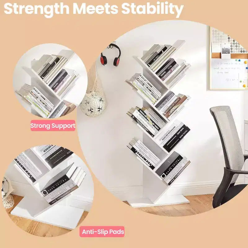 Étagère à livres arbre à 9 niveaux, bibliothèque autoportante, étagère de rangement peu encombrante, pour chambre, salon, bureau à domicile