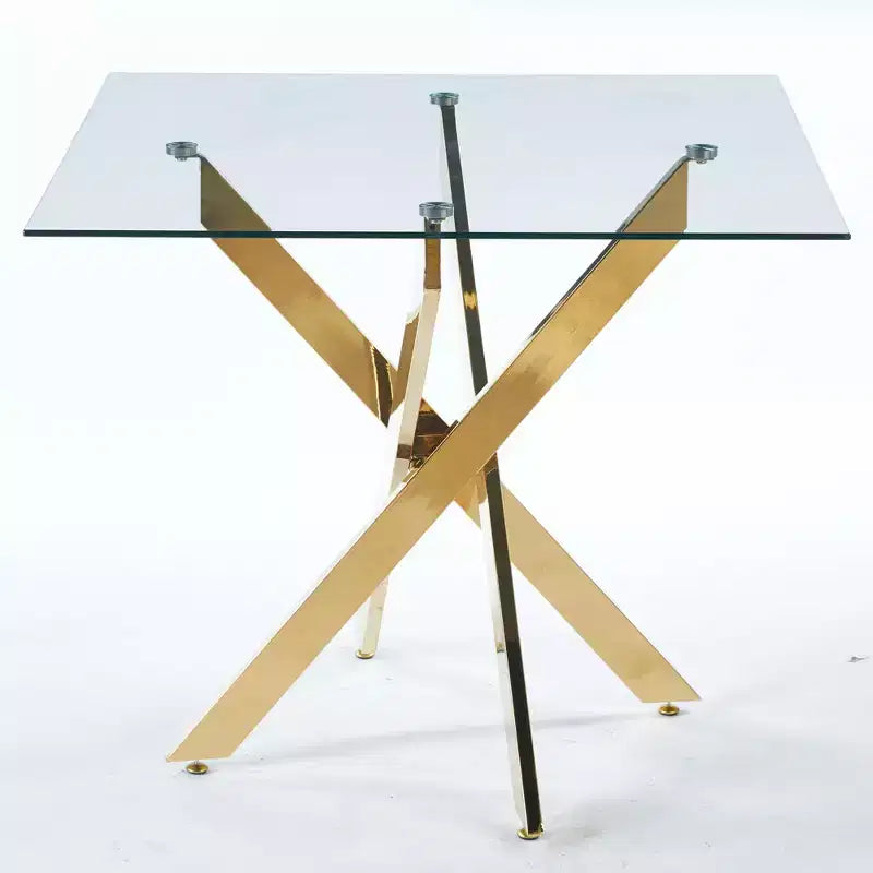 Table à manger en verre trempé à pieds croisés - Moderne, gain de place