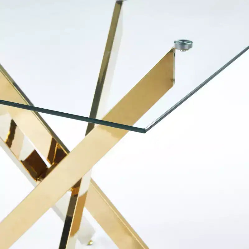 Table à manger en verre trempé à pieds croisés - Moderne, gain de place